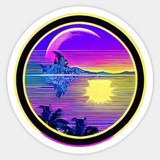 Sun under water and moon astral retro colorfull sticker Sticker